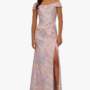 NWT Adrianna Papell Women's Jacquard Off the Shoulder Gown, Size 8